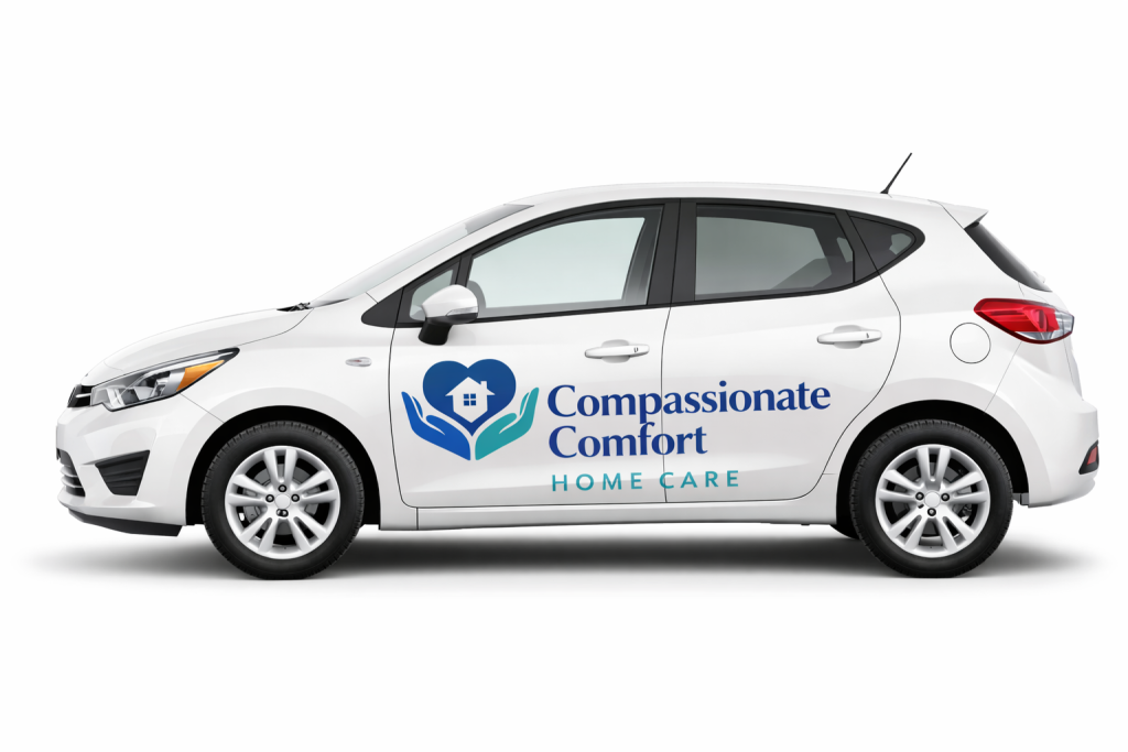 Compassionate Comfort Home Care vehicle always on the move supporting Durham