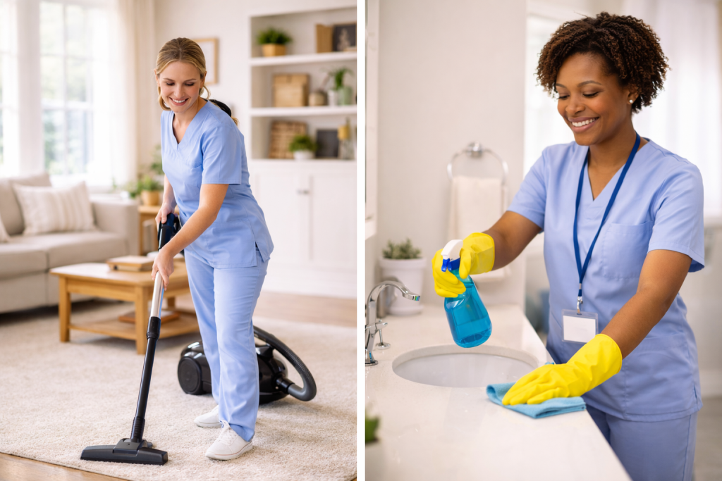 Light housekeeping services in Durham Region including vacuuming and bathroom cleaning.
