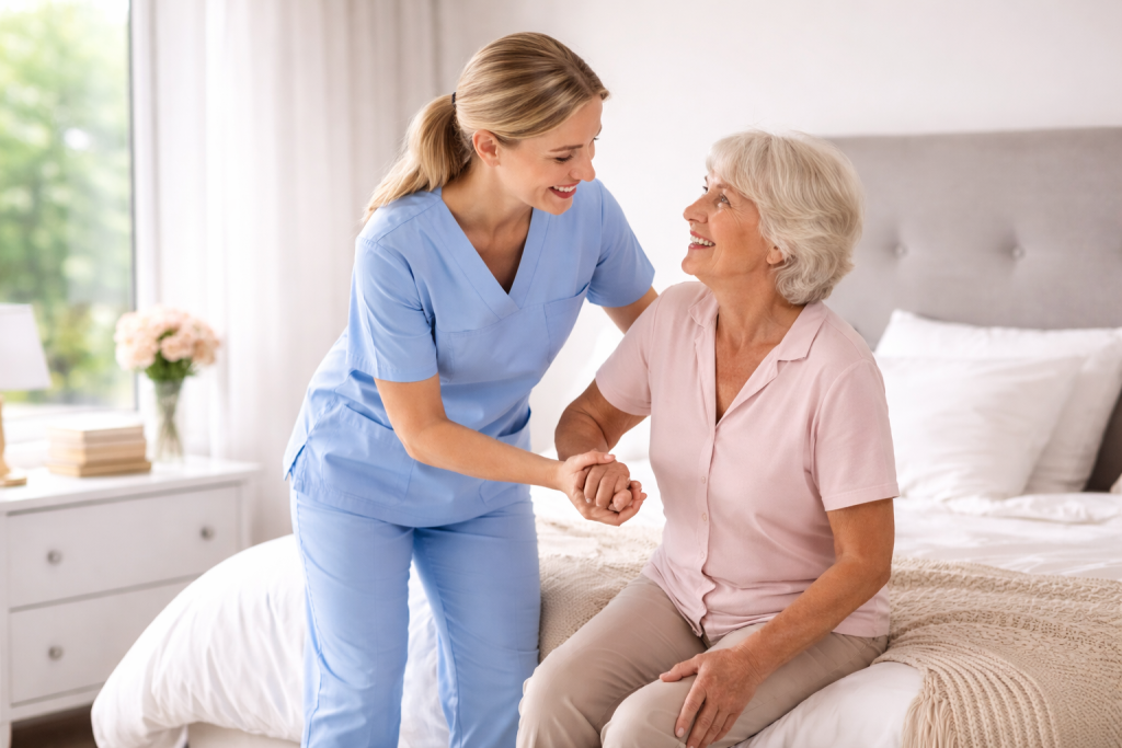 Personal care services in Durham Region caregiver assisting senior.
