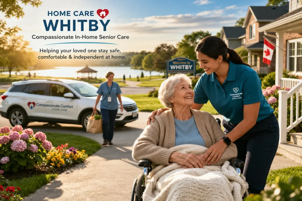 Home care Whitby caregiver assisting senior at home.