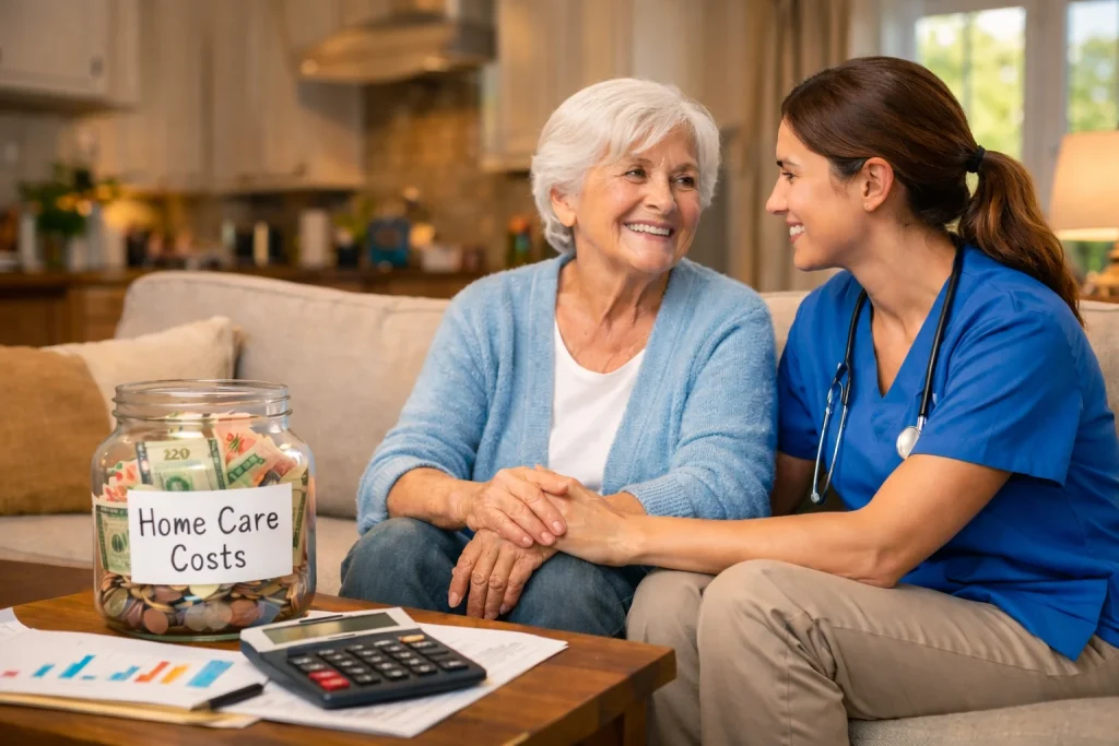 home care cost Durham caregiver helping senior at home.